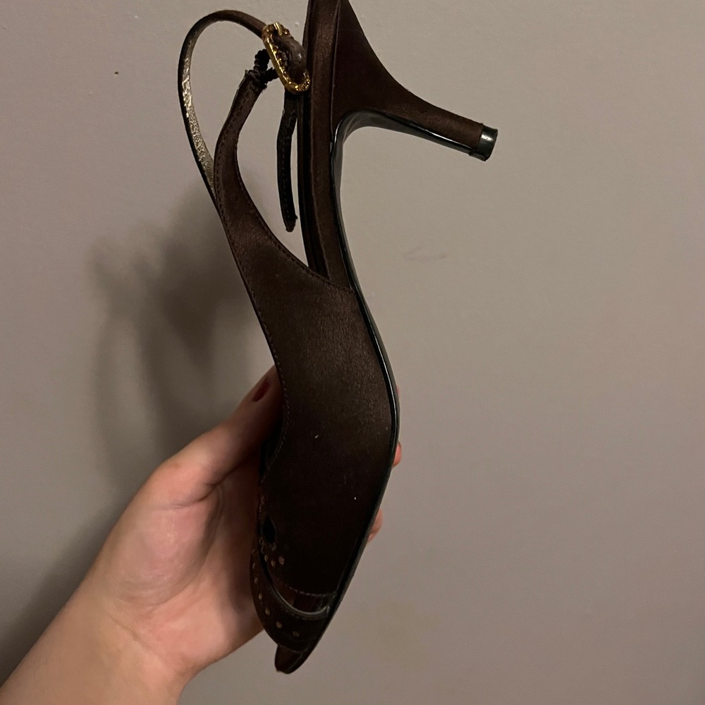 Brown Kitten Heels with Adjustable Slingback - Picture 3 of 5